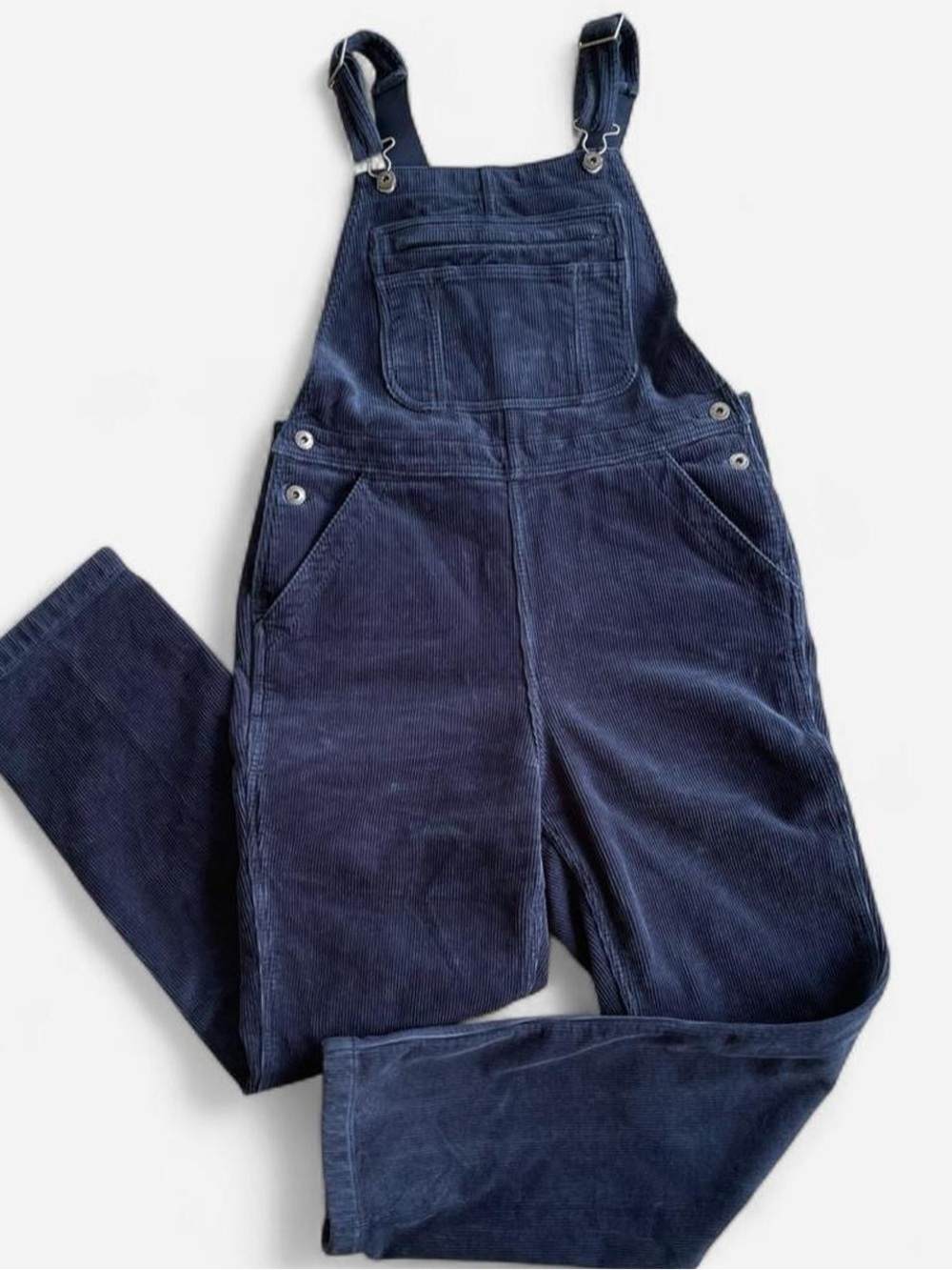 Duluth Navy Blue Corduroy Straight Leg Bib Overalls with Adjustable Straps Sz 8